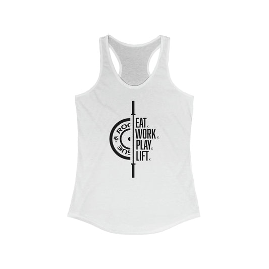 Barbed Wire Apparel Eat Work Play Lift Ladies Racerback Tank Top