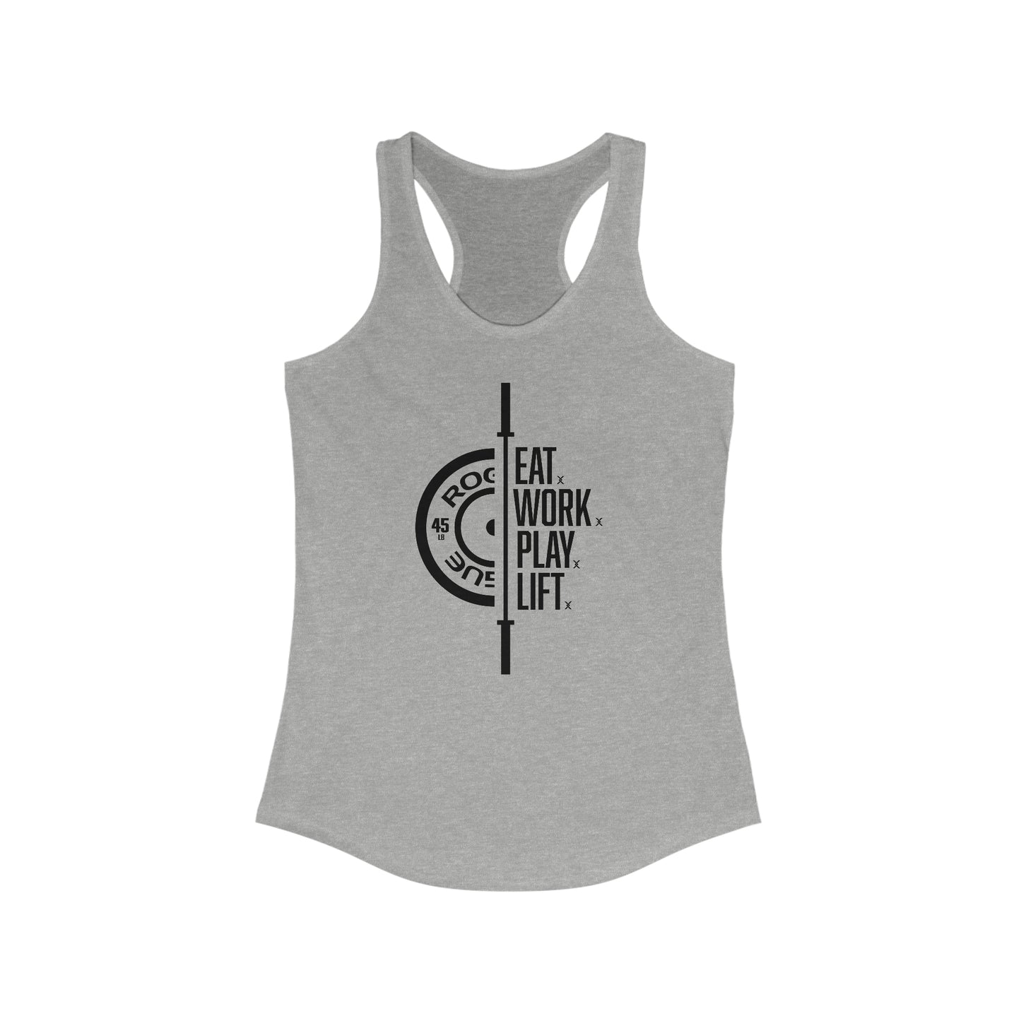 Barbed Wire Apparel Eat Work Play Lift Ladies Racerback Tank Top