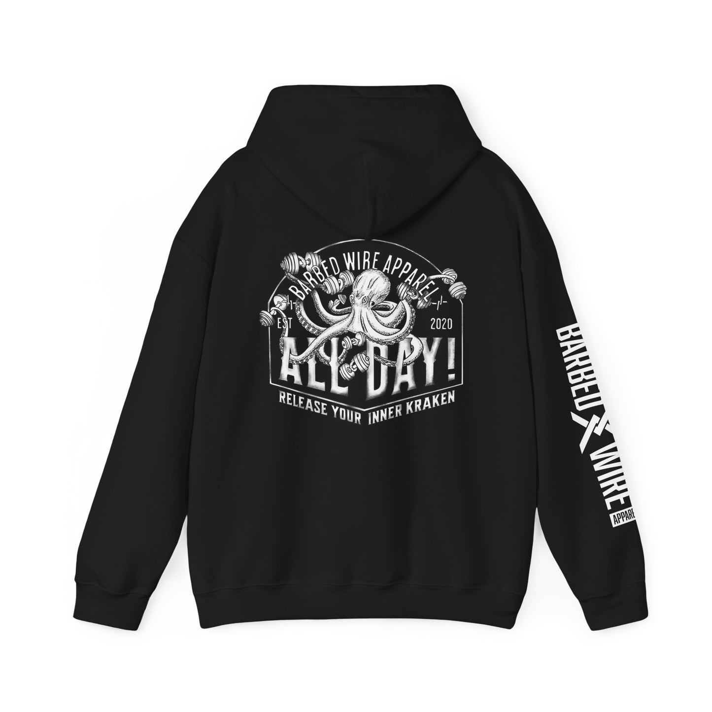 Barbed Wire Apparel All Day Kraken Workout Black & White Hoodie