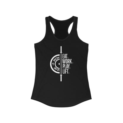 Barbed Wire Apparel Eat Work Play Lift Ladies Racerback Tank Top